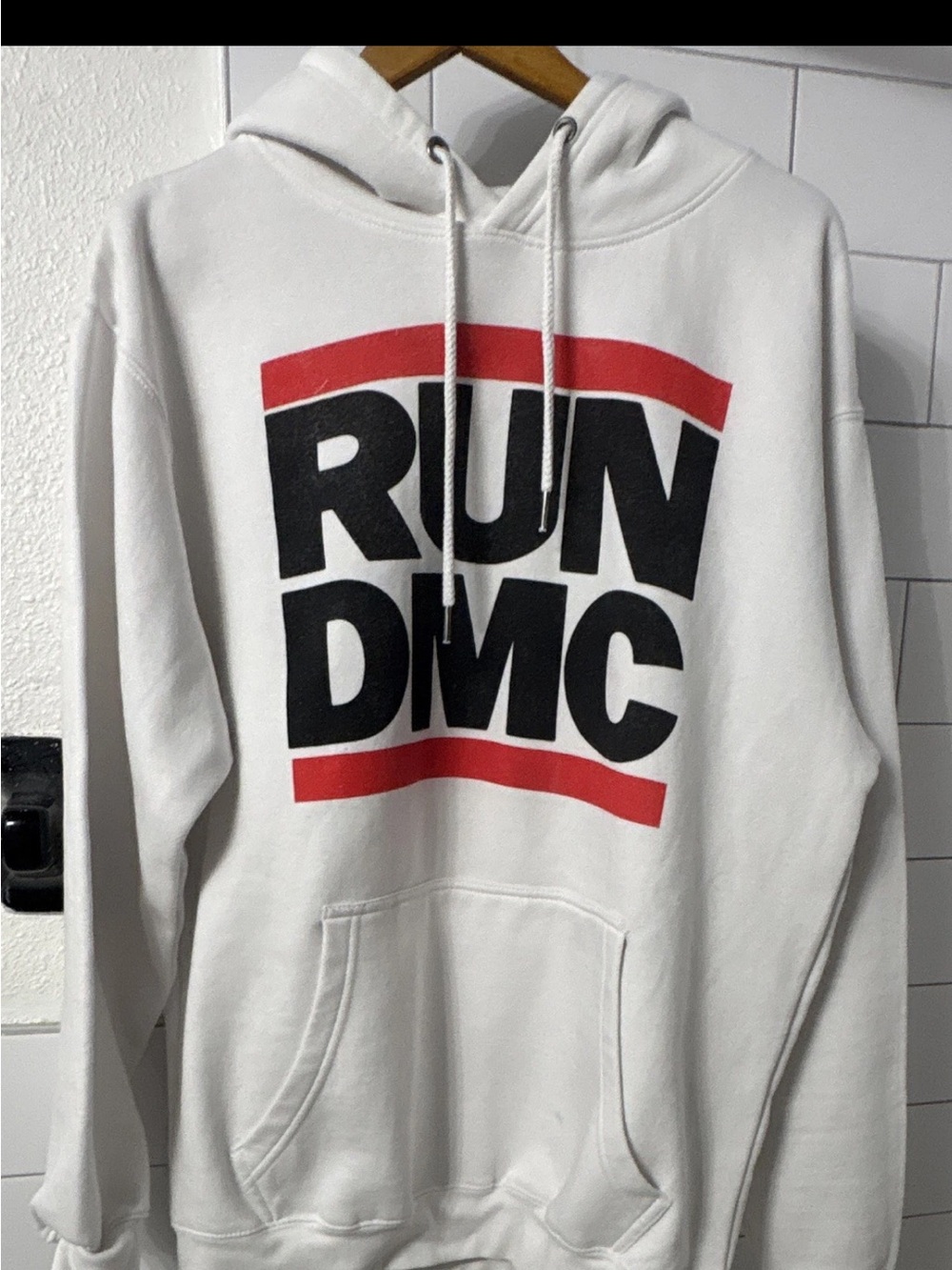 RUN DMC Official Graphic White Hoodie - Classic Logo Pullover